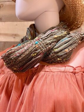 Cato Brown Metallic Multicolor Textured Fringed Scarf